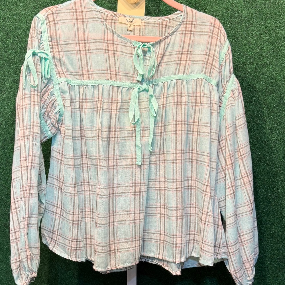 🔥113 NWT Easel Mint Plaid Top Shirt FIRM